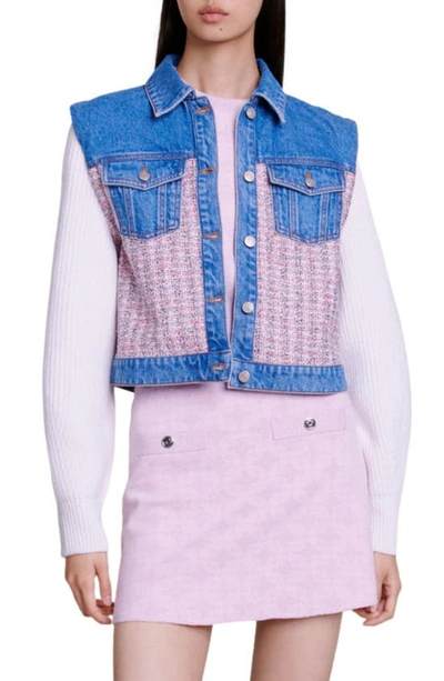 Shop Maje Batri Mixed Media Jacket In Pink/ Ecru