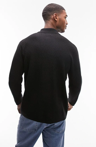 Shop Topman Textured Zip Polo Sweater In Black