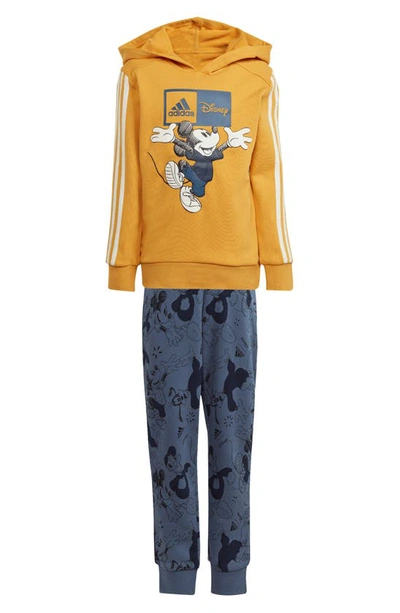 Shop Adidas Originals Kids' Disney Mickey Mouse Hoodie & Joggers Set In Preloved Yellow/ Off White