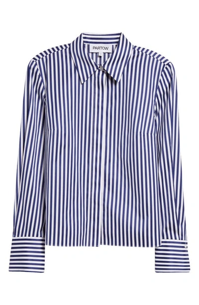 Shop Partow Brooks Cotton Button-up Shirt In Navy Stripe