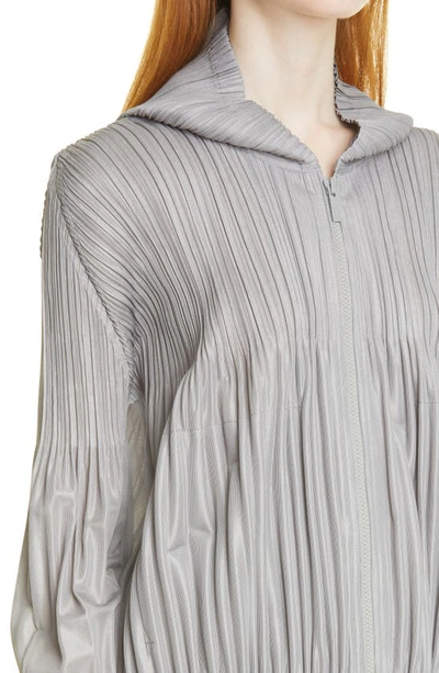 Shop Issey Miyake Pleated Zip Front Hoodie In Cool Grey/grey