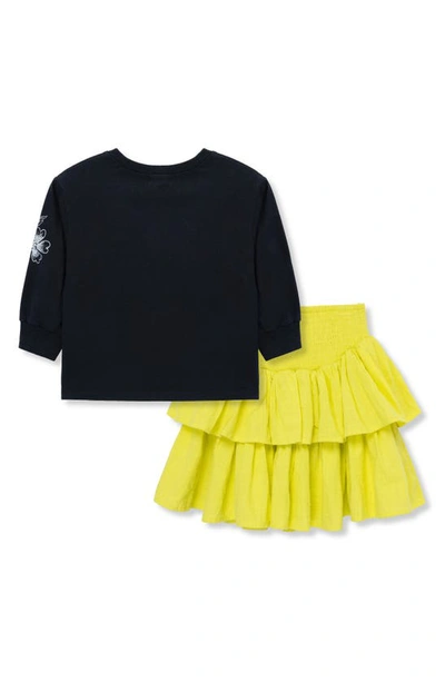 Shop Peek Aren't You Curious Kids' Long Sleeve Cotton Graphic T-shirt & Tiered Skirt Set In Black
