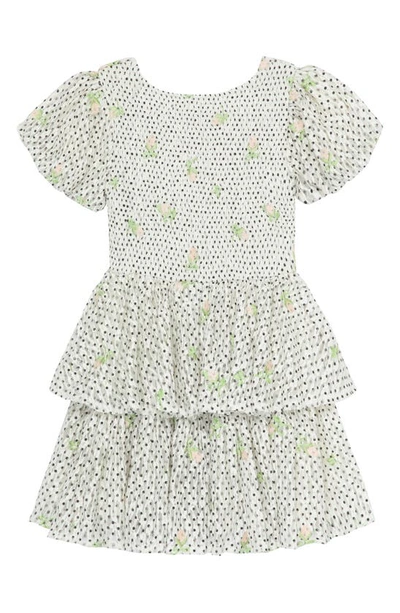 Shop Peek Aren't You Curious Kids' Polka Dot Embroidered Tiered Dress In Off-white