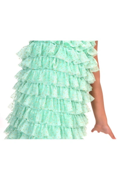 Shop Peek Aren't You Curious Kids' Sleeveless Ruffle Metallic Tulle Dress In Green