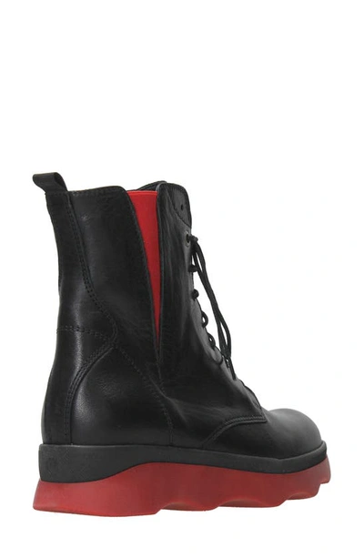 Wolky Akita Water Resistant Combat Boot In Black-red