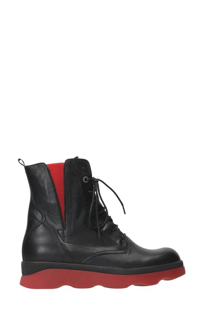Wolky Akita Water Resistant Combat Boot In Black-red