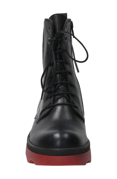 Wolky Akita Water Resistant Combat Boot In Black-red