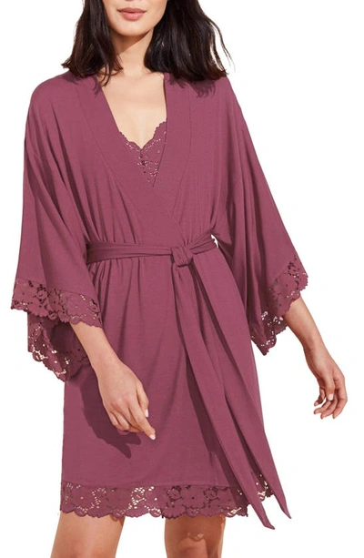 Shop Eberjey Naya Lace Trim Jersey Knit Robe In Raspberry