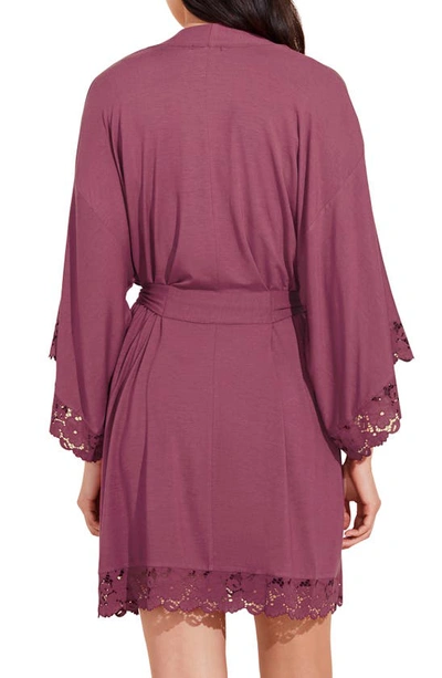 Shop Eberjey Naya Lace Trim Jersey Knit Robe In Raspberry
