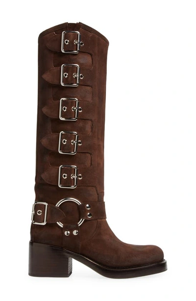 Shop Jeffrey Campbell Trouble Buckle Boot In Brown Oiled Suede Silver