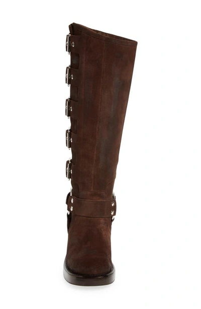 Shop Jeffrey Campbell Trouble Buckle Boot In Brown Oiled Suede Silver