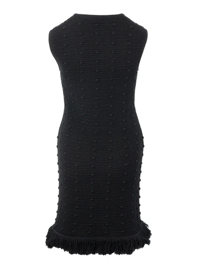 Shop Bottega Veneta Elegant Black Knitted Pencil Dress With Women's Fringes