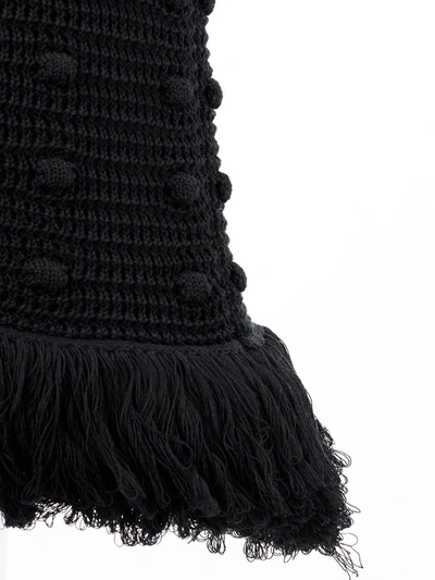 Shop Bottega Veneta Elegant Black Knitted Pencil Dress With Women's Fringes