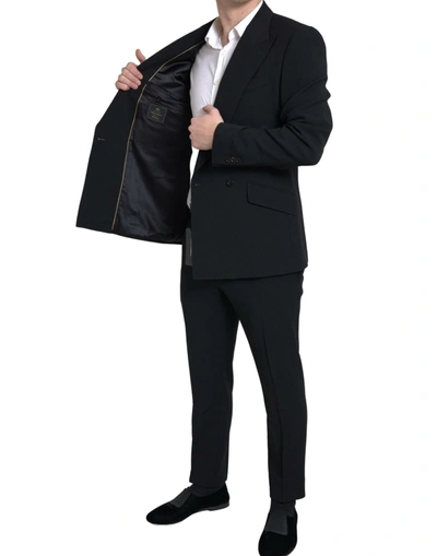 Shop Dolce & Gabbana Elegant Slim Fit Double Breasted Men's Suit In Black