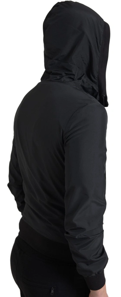 Shop Dolce & Gabbana Black Hooded Nylon Bomber Full Zip Men's Sweater