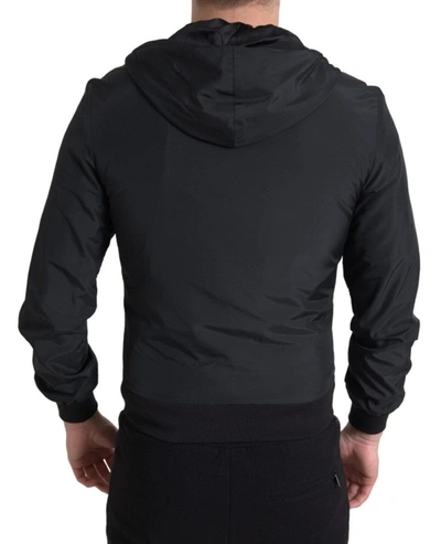 Shop Dolce & Gabbana Black Hooded Nylon Bomber Full Zip Men's Sweater