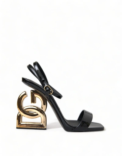 Shop Dolce & Gabbana Black Leather Baroque Heel Sandals Women's Shoes