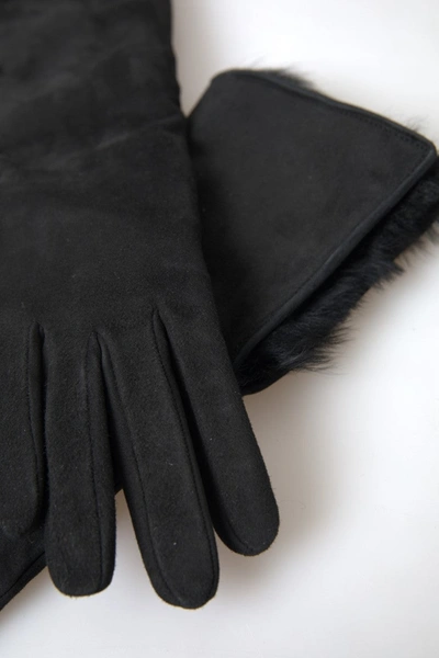 Shop Dolce & Gabbana Elegant Leather Elbow Length Gloves With Fur Men's Trim In Black