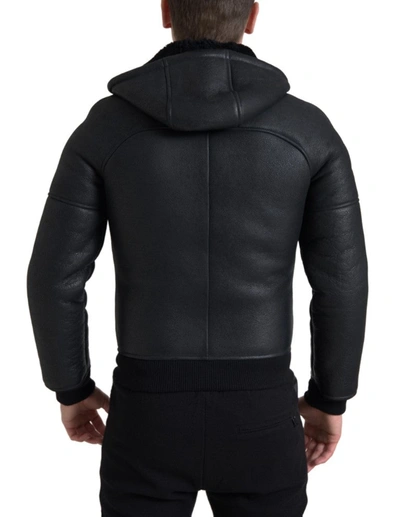 Shop Dolce & Gabbana Elegant Black Leather Full Zip Men's Hoodie