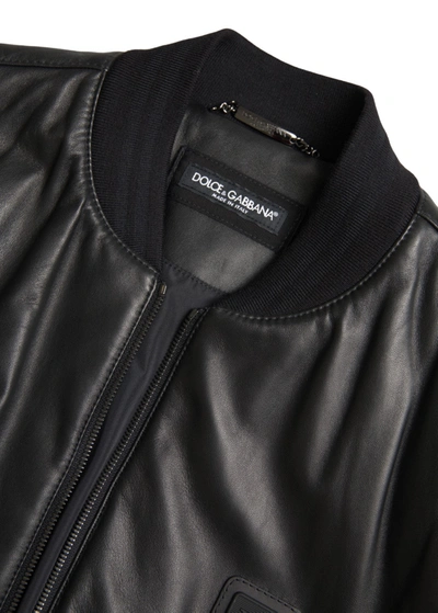 Shop Dolce & Gabbana Sleek Black Leather Bomber Men's Jacket