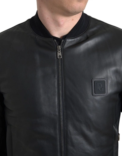 Shop Dolce & Gabbana Sleek Black Leather Bomber Men's Jacket