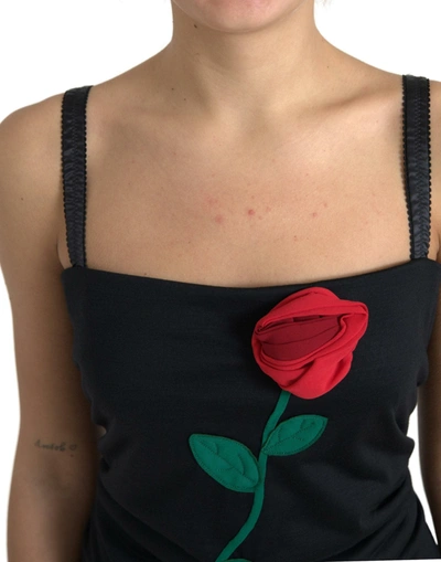 Shop Dolce & Gabbana Elegant Wool Sheath Dress With Rose Women's Applique In Black