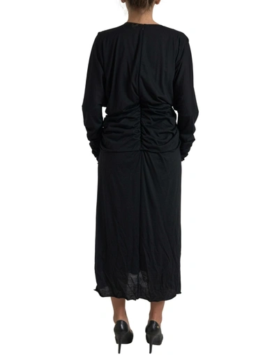 Shop Dolce & Gabbana Elegant Black Wool Wrap Women's Dress
