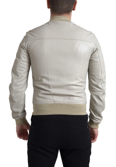 Shop Dolce & Gabbana Cream Leather Bomber Men's Jacket