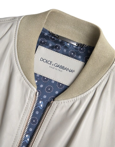 Shop Dolce & Gabbana Cream Leather Bomber Men's Jacket
