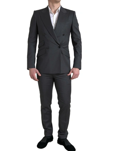 Shop Dolce & Gabbana Sleek Grey Slim Fit Double Breasted Men's Suit In Gray