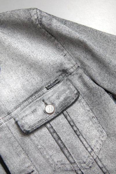 Shop Dolce & Gabbana Elegant Gray Cotton Stretch Denim Men's Jacket