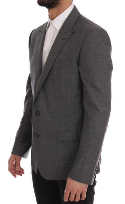 Shop Dolce & Gabbana Sleek Gray Checkered Wool Men's Blazer