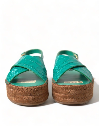 Shop Dolce & Gabbana Green Leather Platform Espadrille Sandal Women's Shoes