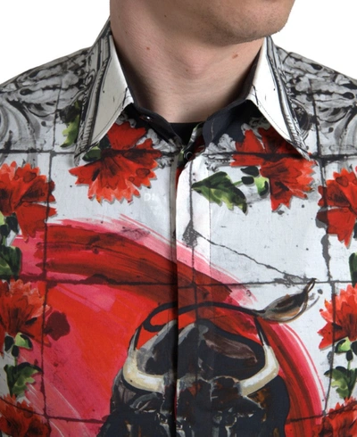 Shop Dolce & Gabbana Floral Bull Print Casual Cotton Men's Shirt In Multicolor