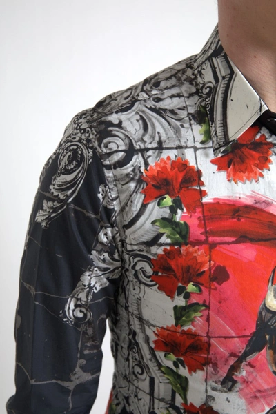 Shop Dolce & Gabbana Floral Bull Print Casual Cotton Men's Shirt In Multicolor
