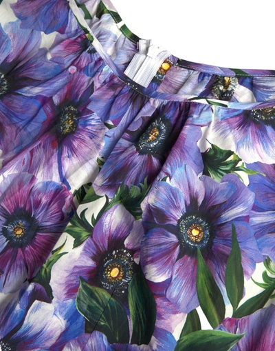Shop Dolce & Gabbana Floral A-line Knee Length Cotton Women's Dress In Purple