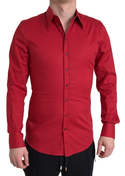 Shop Dolce & Gabbana Red Slim Fit Cotton Stretch Men's Shirt