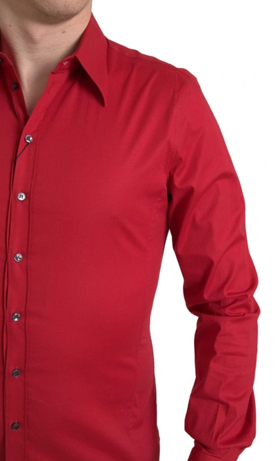 Shop Dolce & Gabbana Red Slim Fit Cotton Stretch Men's Shirt