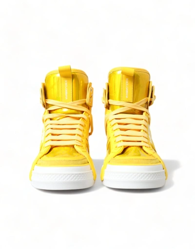 Shop Dolce & Gabbana Yellow White Leather High Top Sneakers Women's Shoes