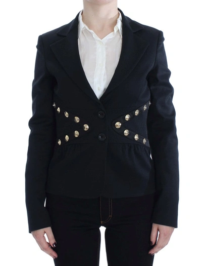 Shop Exte Chic Black Stretch Blazer With Gold Button Women's Detail