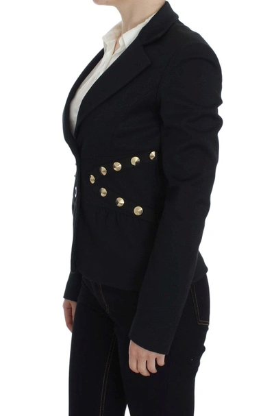 Exte Cotton Stretch Gold Studded Blazer Jacket In Black
