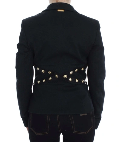 Exte Cotton Stretch Gold Studded Blazer Jacket In Black