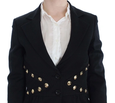 Exte Cotton Stretch Gold Studded Blazer Jacket In Black