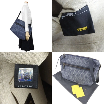 Shop Fendi Zucca Navy Denim - Jeans Shopper Bag ()
