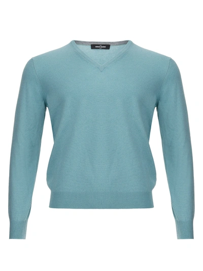 Shop Gran Sasso Elegant Light Blue Cashmere V-neck Men's Sweater