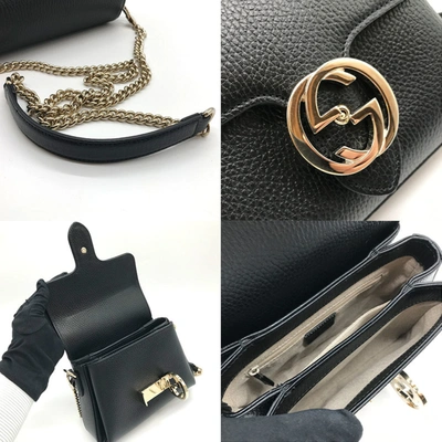 Shop Gucci Dollar Black Leather Shopper Bag ()