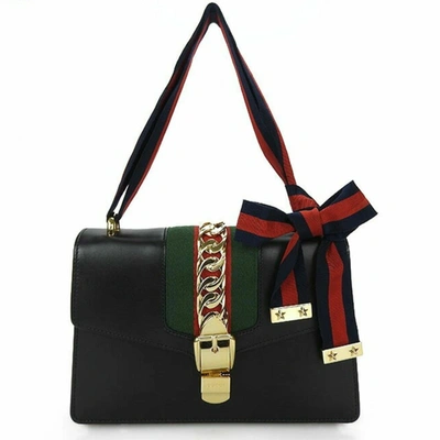 Shop Gucci Sylvie Black Leather Shopper Bag ()
