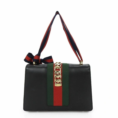 Shop Gucci Sylvie Black Leather Shopper Bag ()