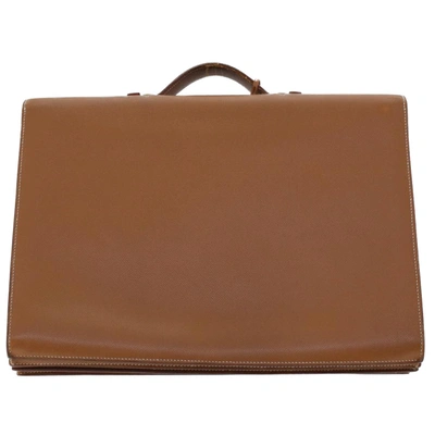Shop Hermes Hermès -- Brown Leather Briefcase Bag ()