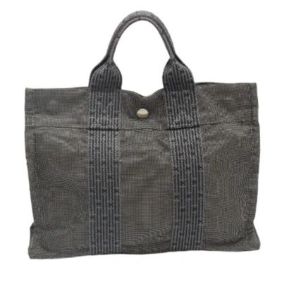 Shop Hermes Hermès Herline Grey Canvas Tote Bag ()